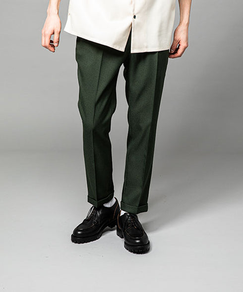 MR.OLIVE / RETORO POLYESTER TWILL / EASY ONE PLEATS STA-PREST TAPERED PANTS ミスターオリーブ/リラックスブッチャー / イージーワンプリーツテーパードパンツ
